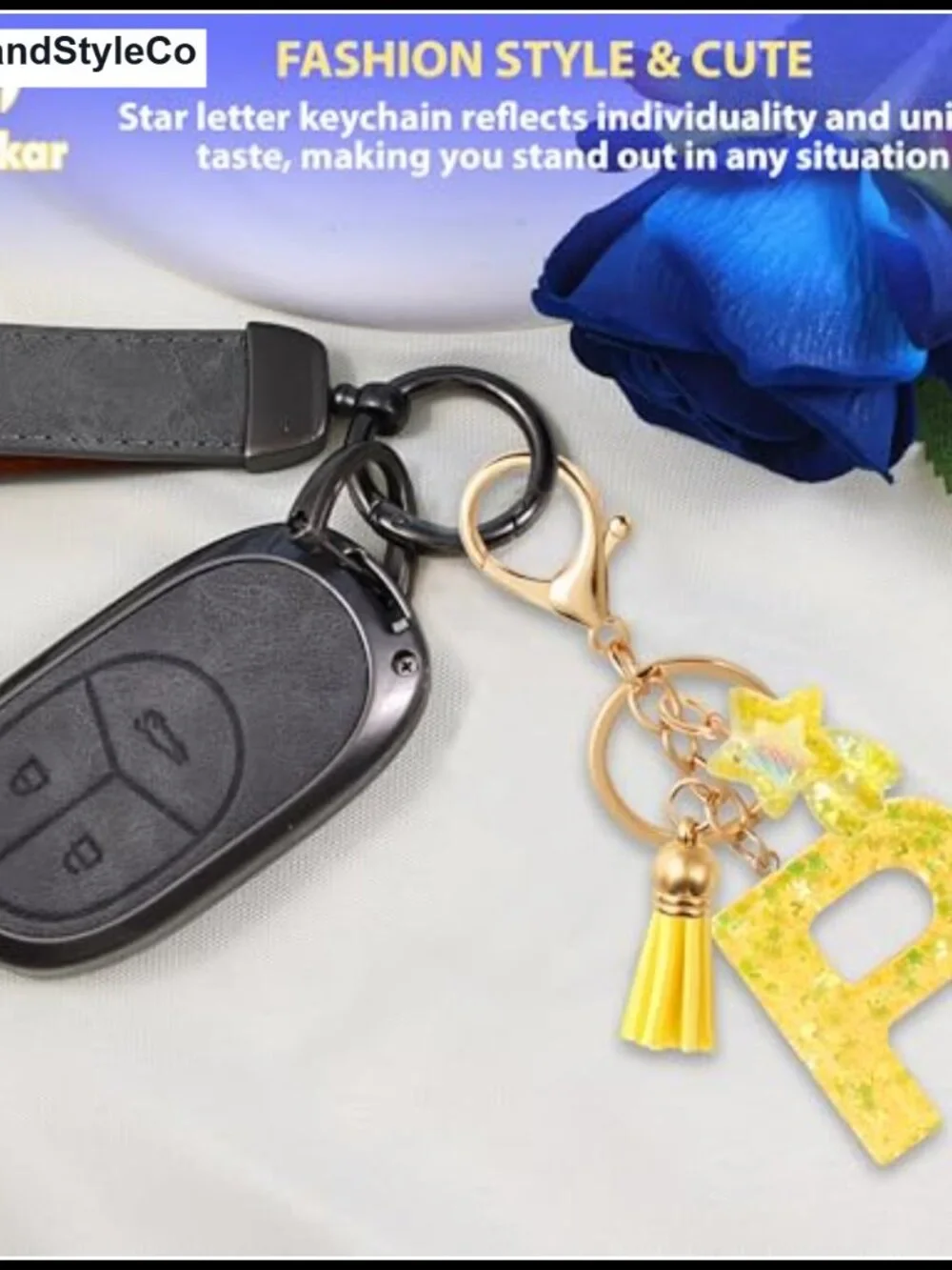 Star Letter Bag Charm Resin Initial Keychain Tassel